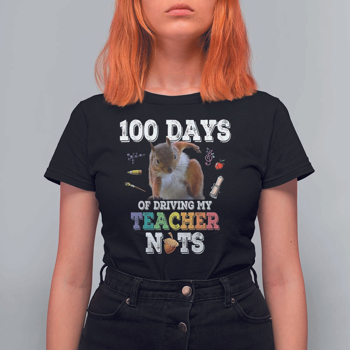 100th Day Of School T Shirt For Women Driving My Teacher Nuts Dabbing Squirrel 100 Days