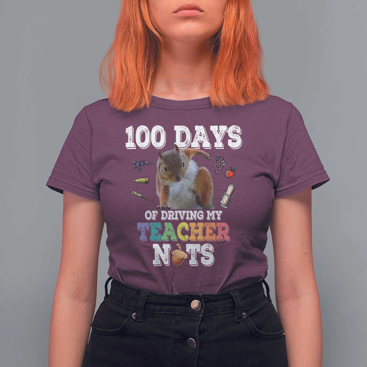 100th Day Of School T Shirt For Women Driving My Teacher Nuts Dabbing Squirrel 100 Days