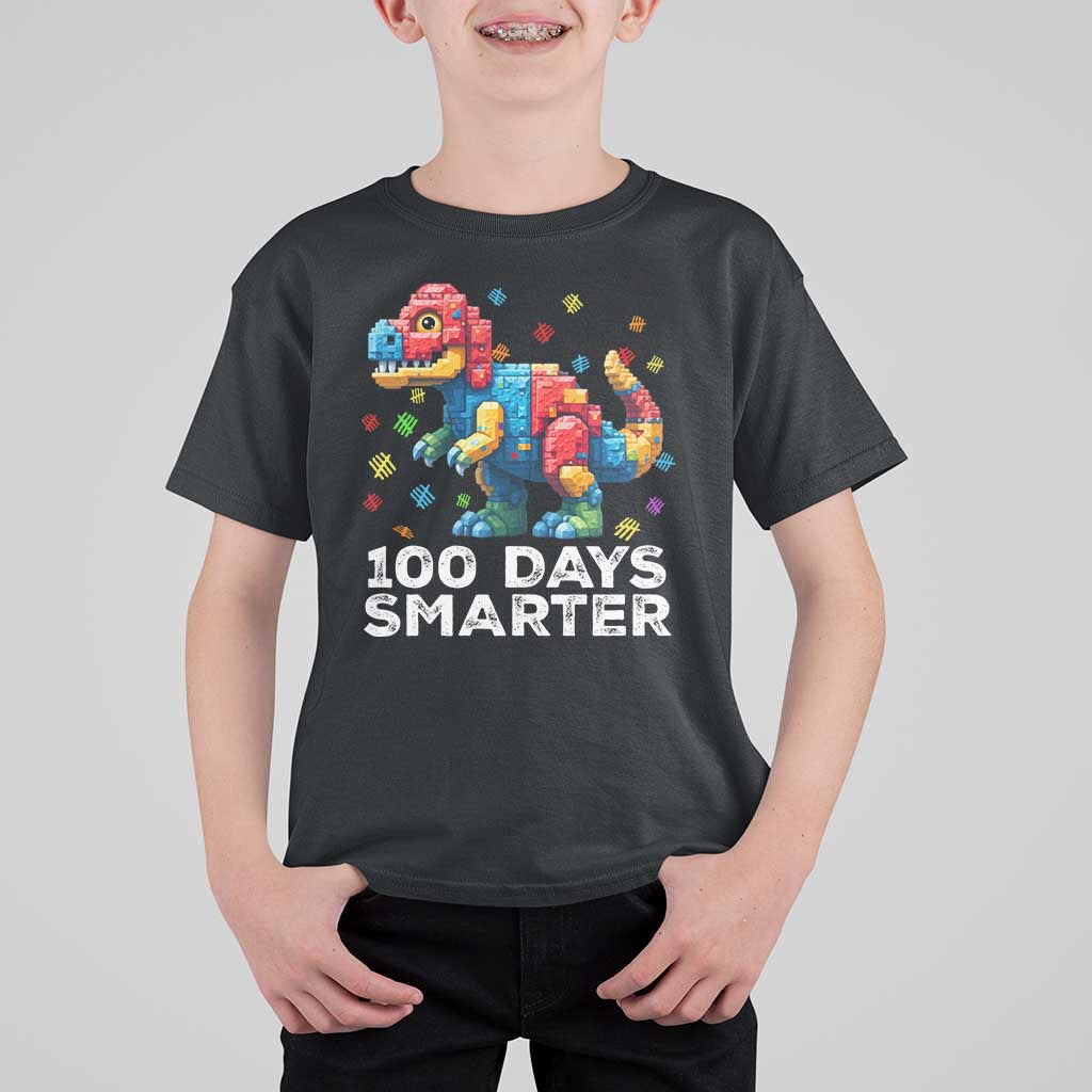 Dinosaur 100 Days Smarter T Shirt For Kid Building Bricks Dinosaur 100th Day Kids