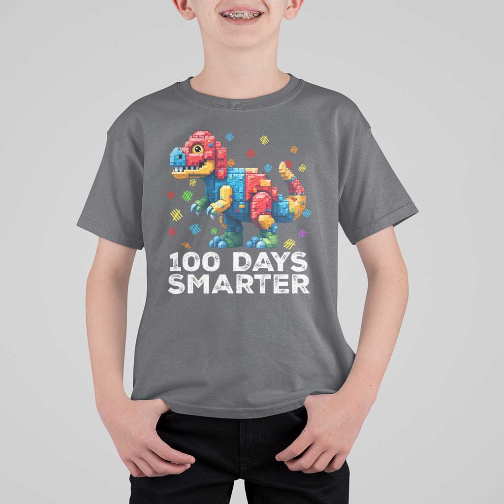 Dinosaur 100 Days Smarter T Shirt For Kid Building Bricks Dinosaur 100th Day Kids