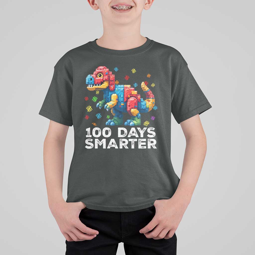 Dinosaur 100 Days Smarter T Shirt For Kid Building Bricks Dinosaur 100th Day Kids