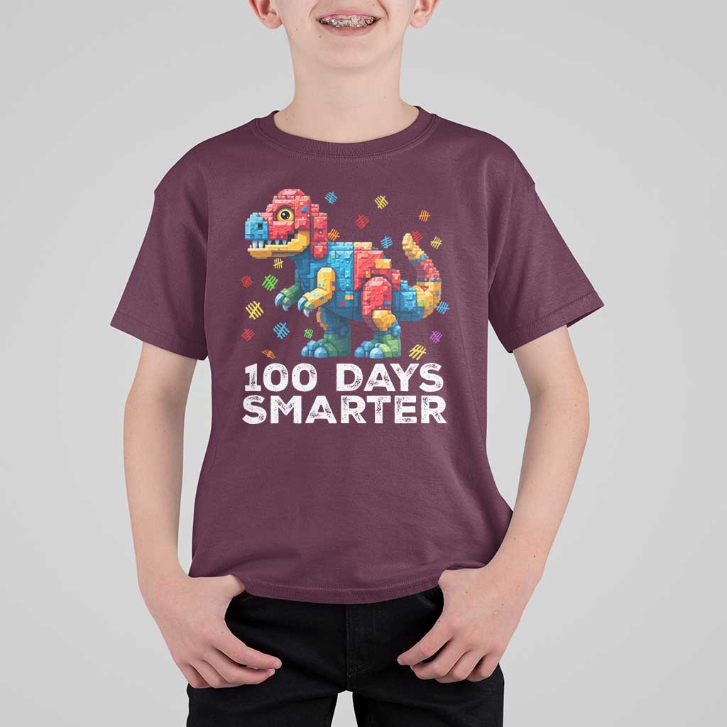 Dinosaur 100 Days Smarter T Shirt For Kid Building Bricks Dinosaur 100th Day Kids