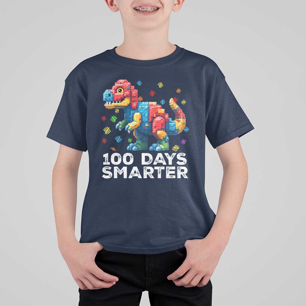 Dinosaur 100 Days Smarter T Shirt For Kid Building Bricks Dinosaur 100th Day Kids