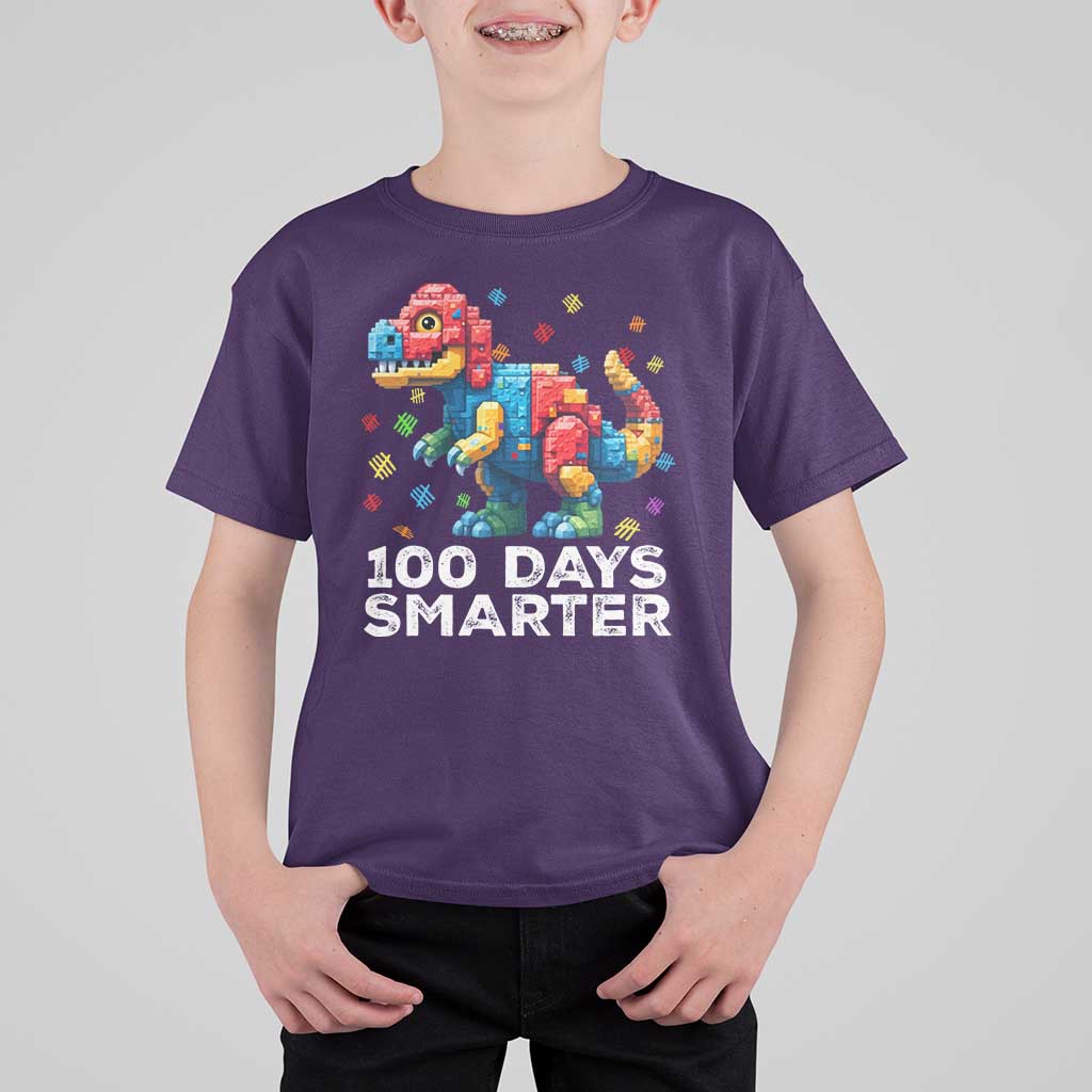 Dinosaur 100 Days Smarter T Shirt For Kid Building Bricks Dinosaur 100th Day Kids
