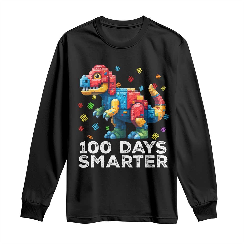 Dinosaur 100 Days Smarter Long Sleeve Shirt Building Bricks Dinosaur 100th Day Kids