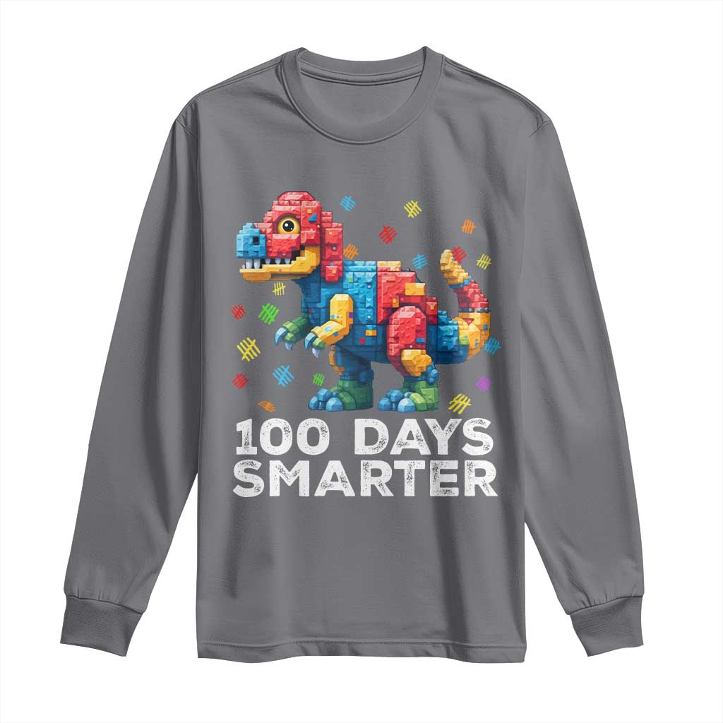 Dinosaur 100 Days Smarter Long Sleeve Shirt Building Bricks Dinosaur 100th Day Kids