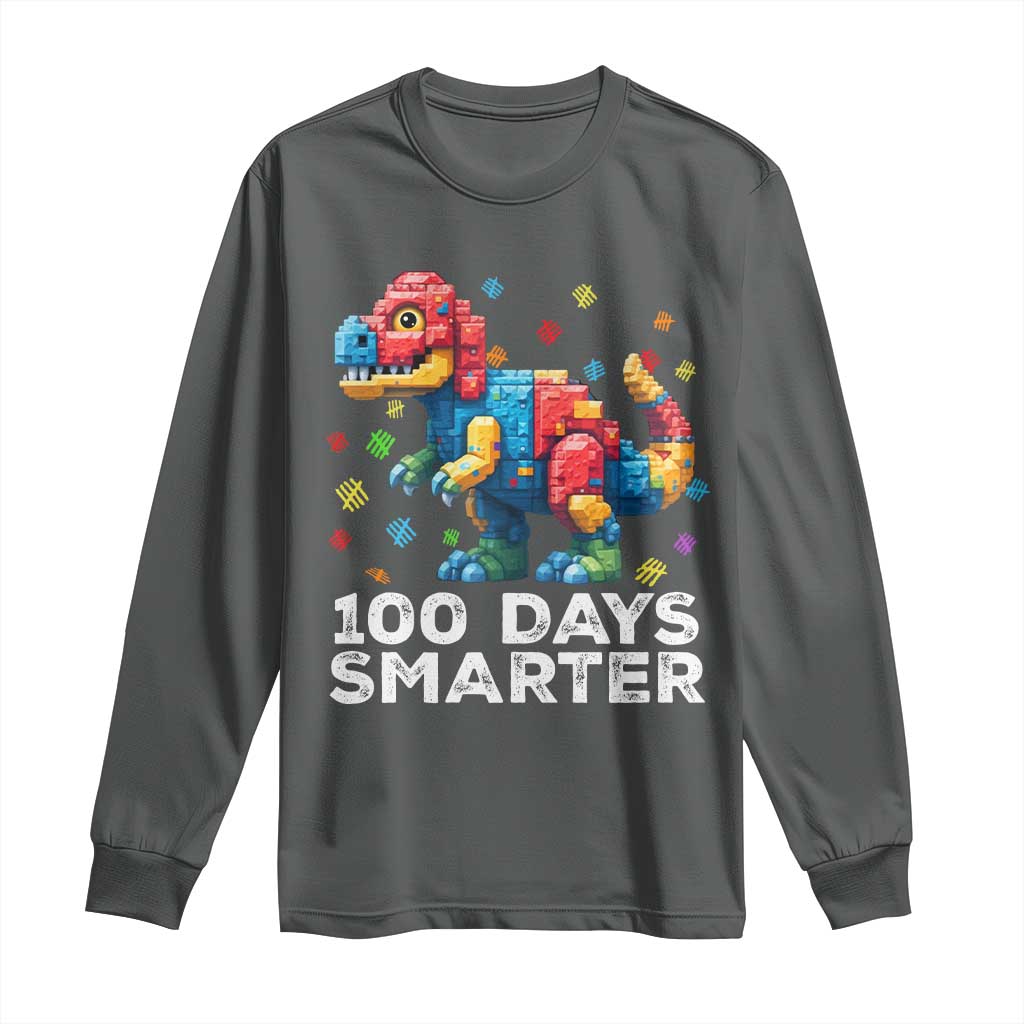 Dinosaur 100 Days Smarter Long Sleeve Shirt Building Bricks Dinosaur 100th Day Kids