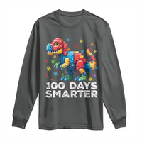 Dinosaur 100 Days Smarter Long Sleeve Shirt Building Bricks Dinosaur 100th Day Kids