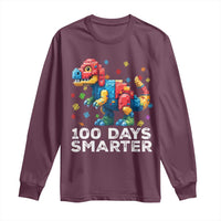 Dinosaur 100 Days Smarter Long Sleeve Shirt Building Bricks Dinosaur 100th Day Kids