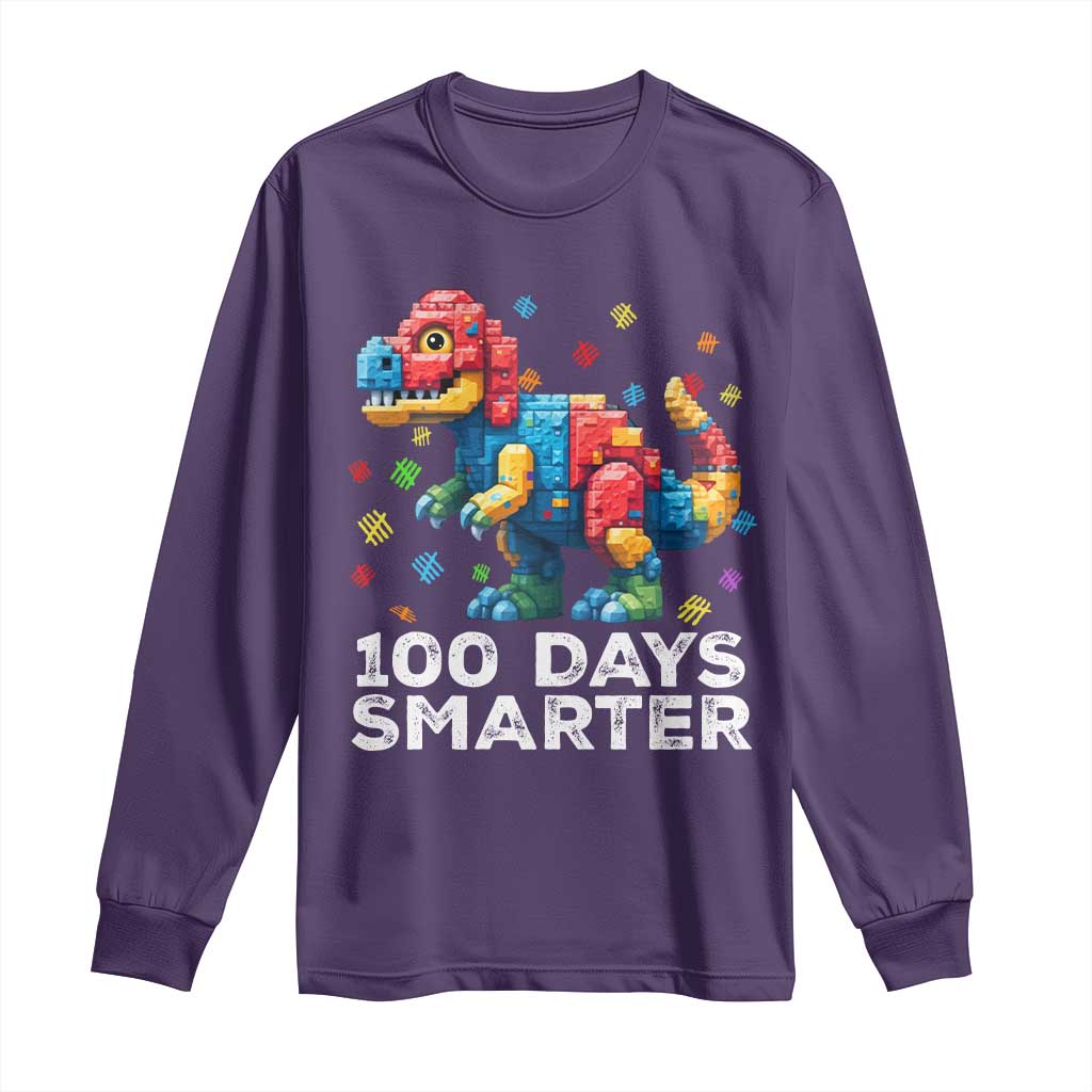Dinosaur 100 Days Smarter Long Sleeve Shirt Building Bricks Dinosaur 100th Day Kids