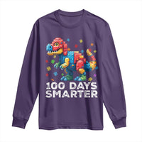 Dinosaur 100 Days Smarter Long Sleeve Shirt Building Bricks Dinosaur 100th Day Kids