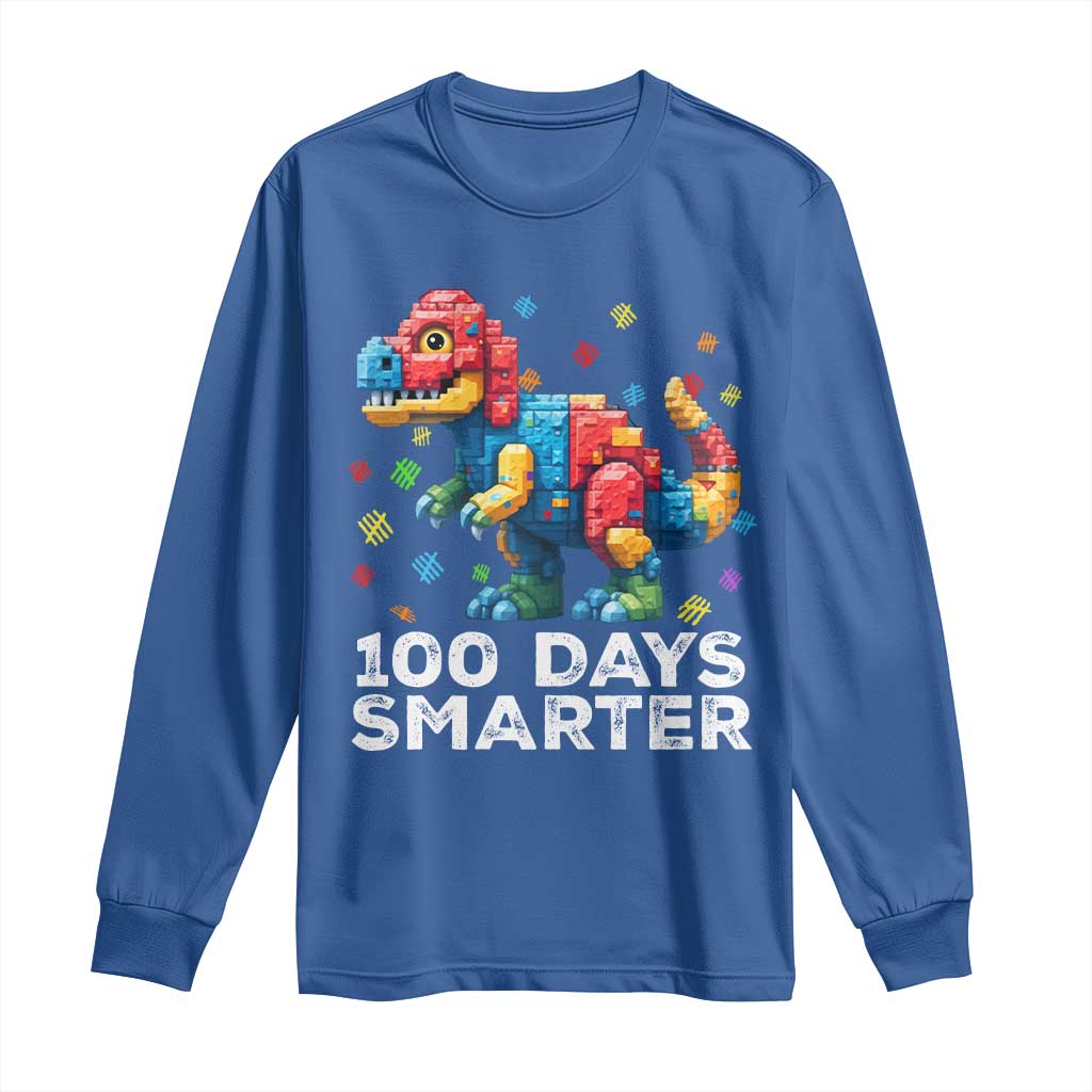 Dinosaur 100 Days Smarter Long Sleeve Shirt Building Bricks Dinosaur 100th Day Kids