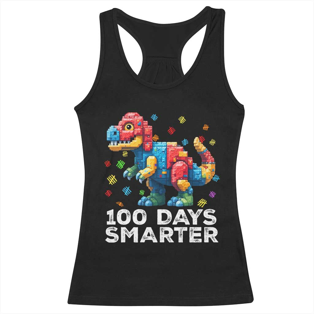 Dinosaur 100 Days Smarter Racerback Tank Top Building Bricks Dinosaur 100th Day Kids