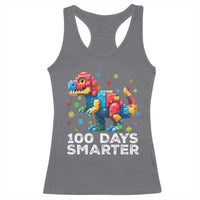 Dinosaur 100 Days Smarter Racerback Tank Top Building Bricks Dinosaur 100th Day Kids