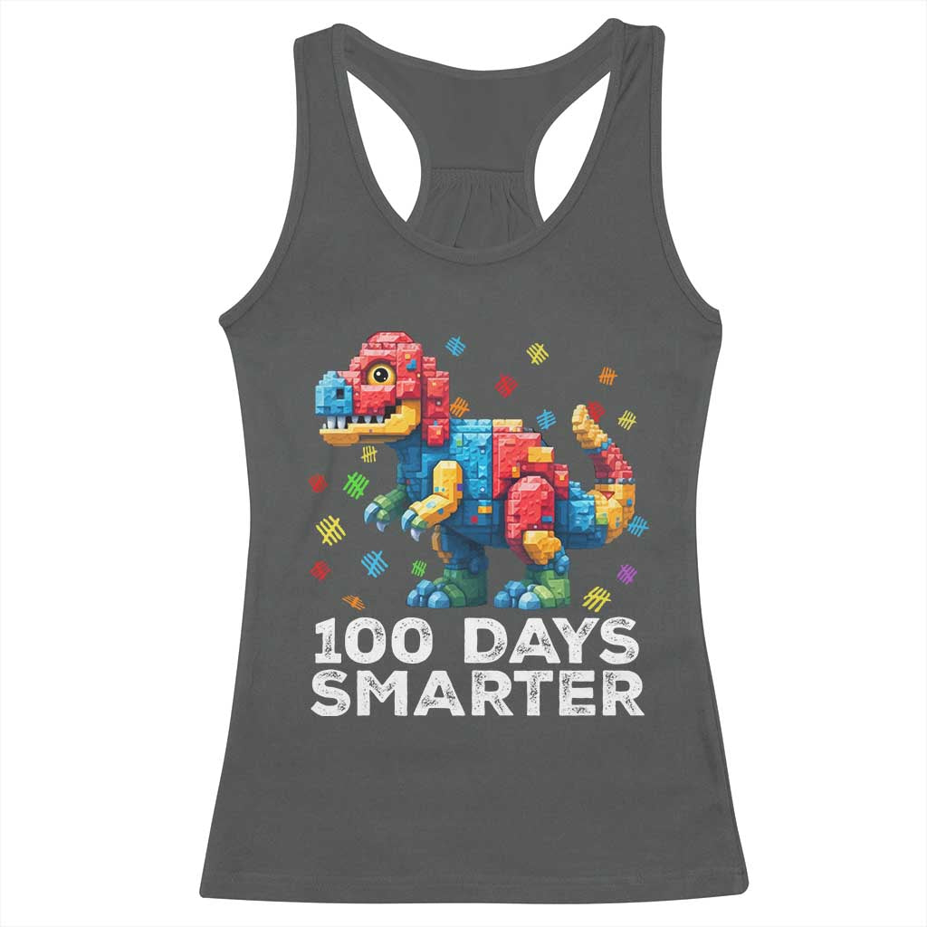 Dinosaur 100 Days Smarter Racerback Tank Top Building Bricks Dinosaur 100th Day Kids