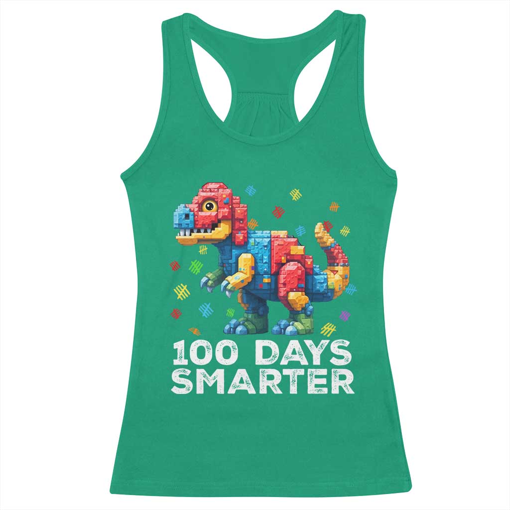 Dinosaur 100 Days Smarter Racerback Tank Top Building Bricks Dinosaur 100th Day Kids