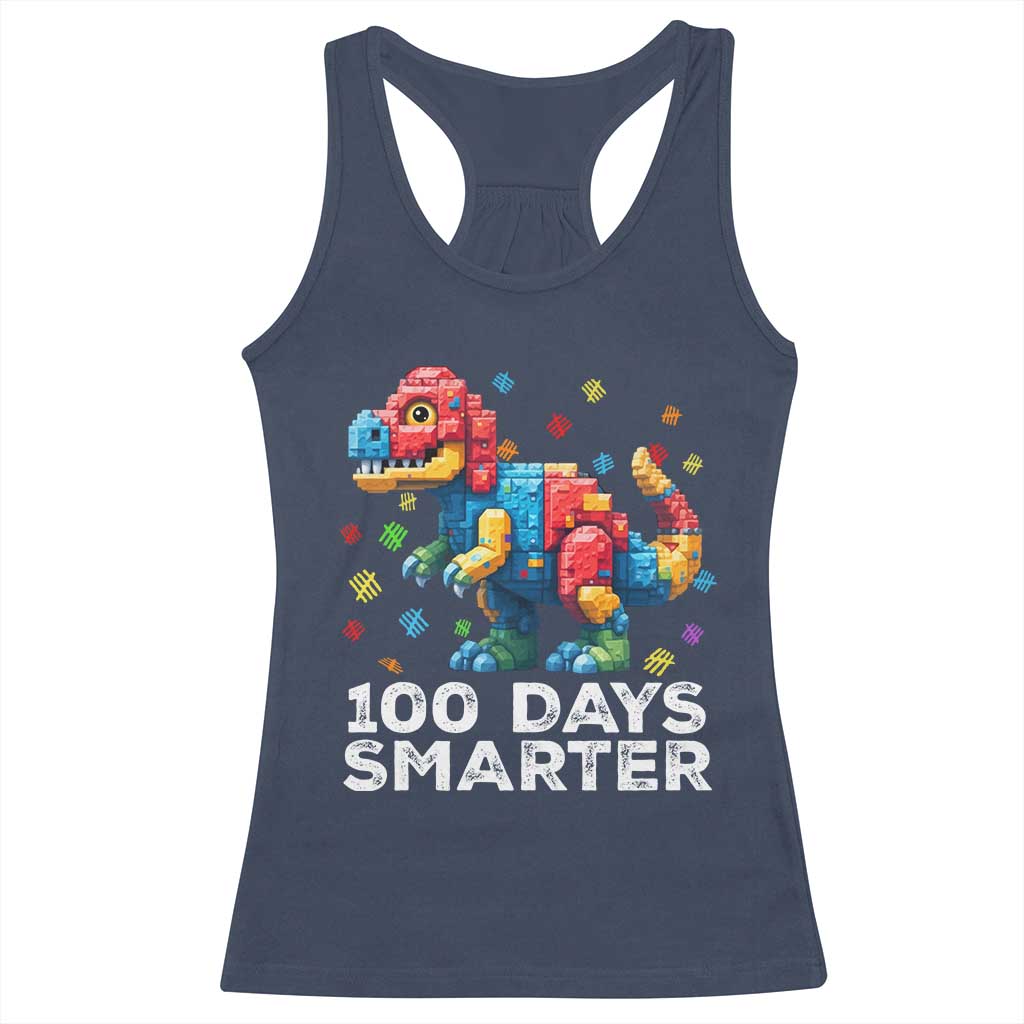 Dinosaur 100 Days Smarter Racerback Tank Top Building Bricks Dinosaur 100th Day Kids
