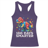 Dinosaur 100 Days Smarter Racerback Tank Top Building Bricks Dinosaur 100th Day Kids