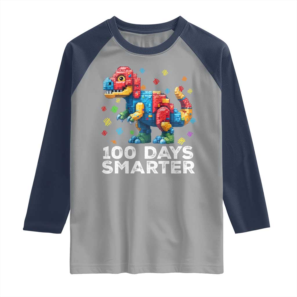 Dinosaur 100 Days Smarter Raglan Shirt Building Bricks Dinosaur 100th Day Kids
