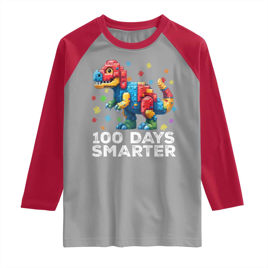 Dinosaur 100 Days Smarter Raglan Shirt Building Bricks Dinosaur 100th Day Kids
