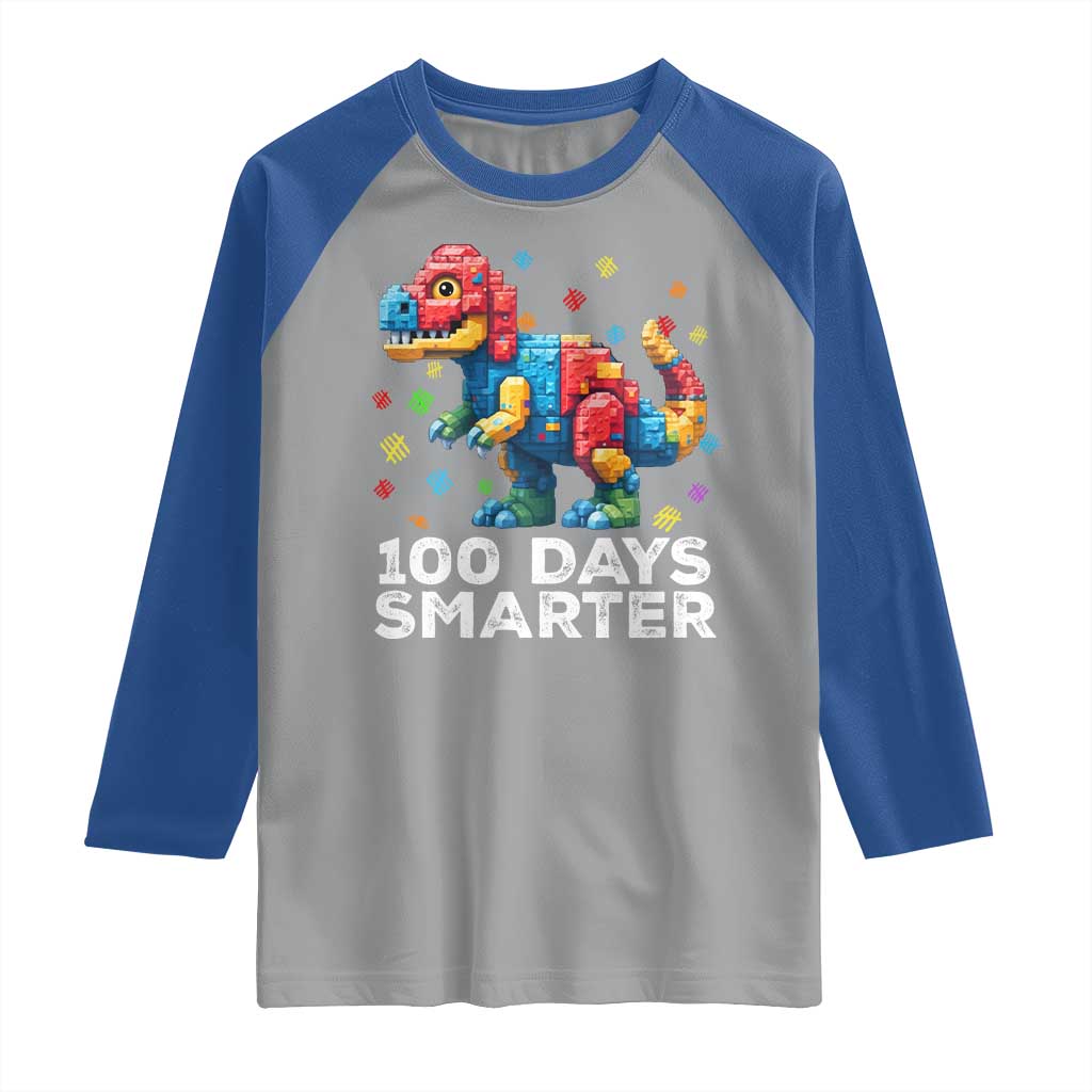 Dinosaur 100 Days Smarter Raglan Shirt Building Bricks Dinosaur 100th Day Kids