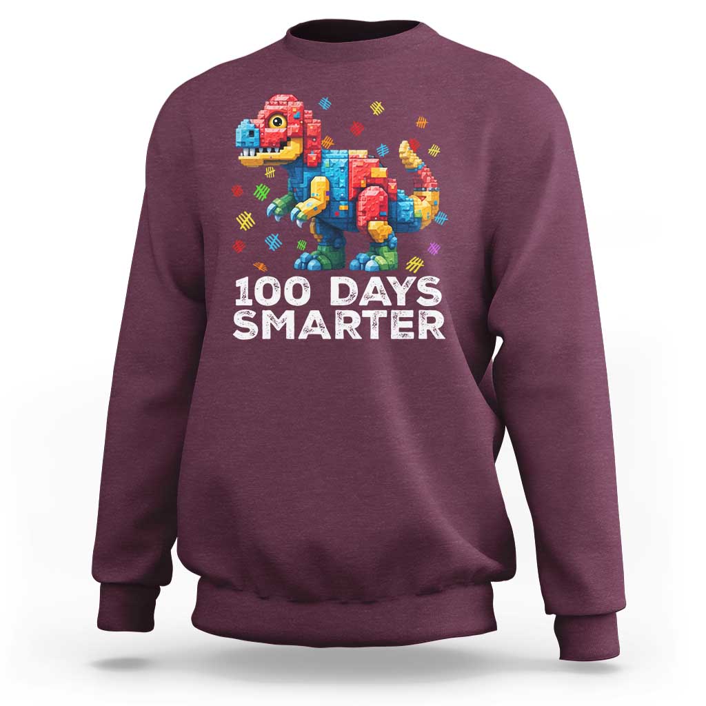 Dinosaur 100 Days Smarter Sweatshirt Building Bricks Dinosaur 100th Day Kids