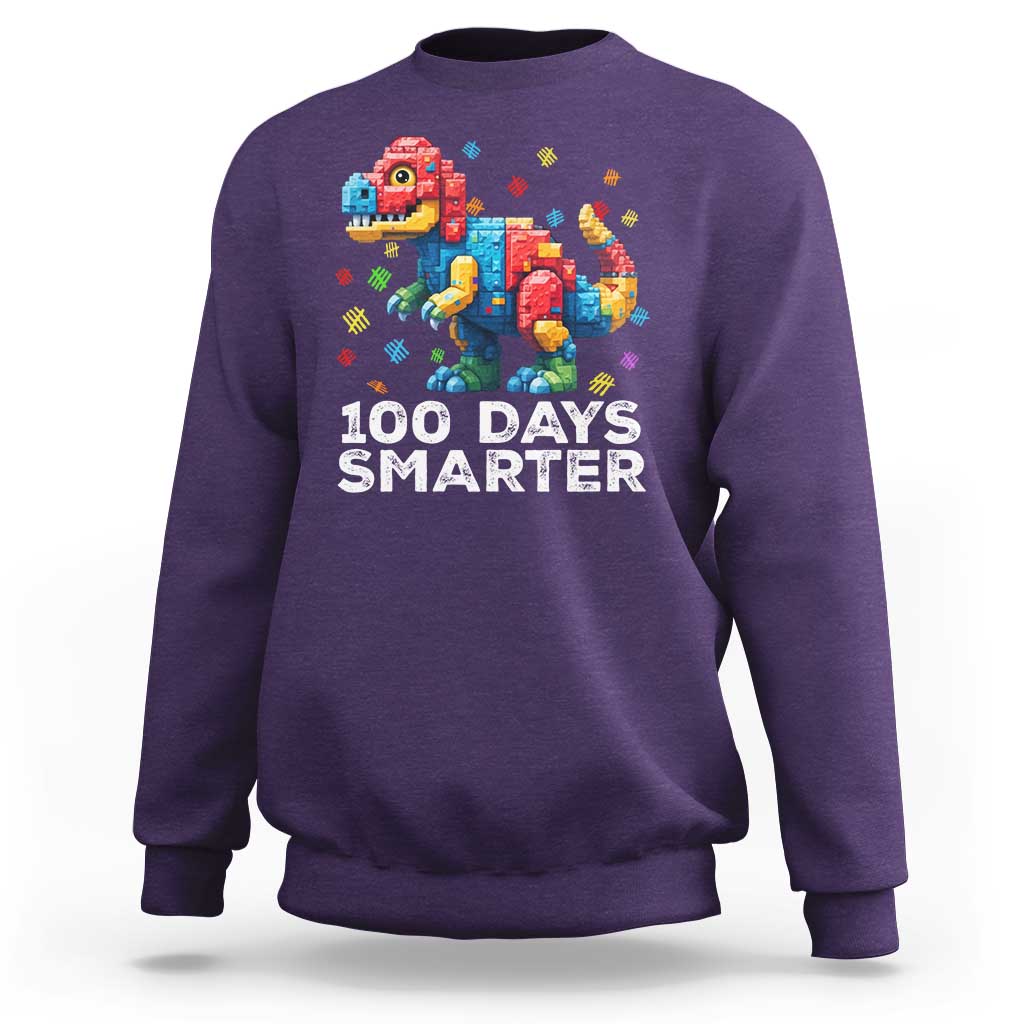 Dinosaur 100 Days Smarter Sweatshirt Building Bricks Dinosaur 100th Day Kids