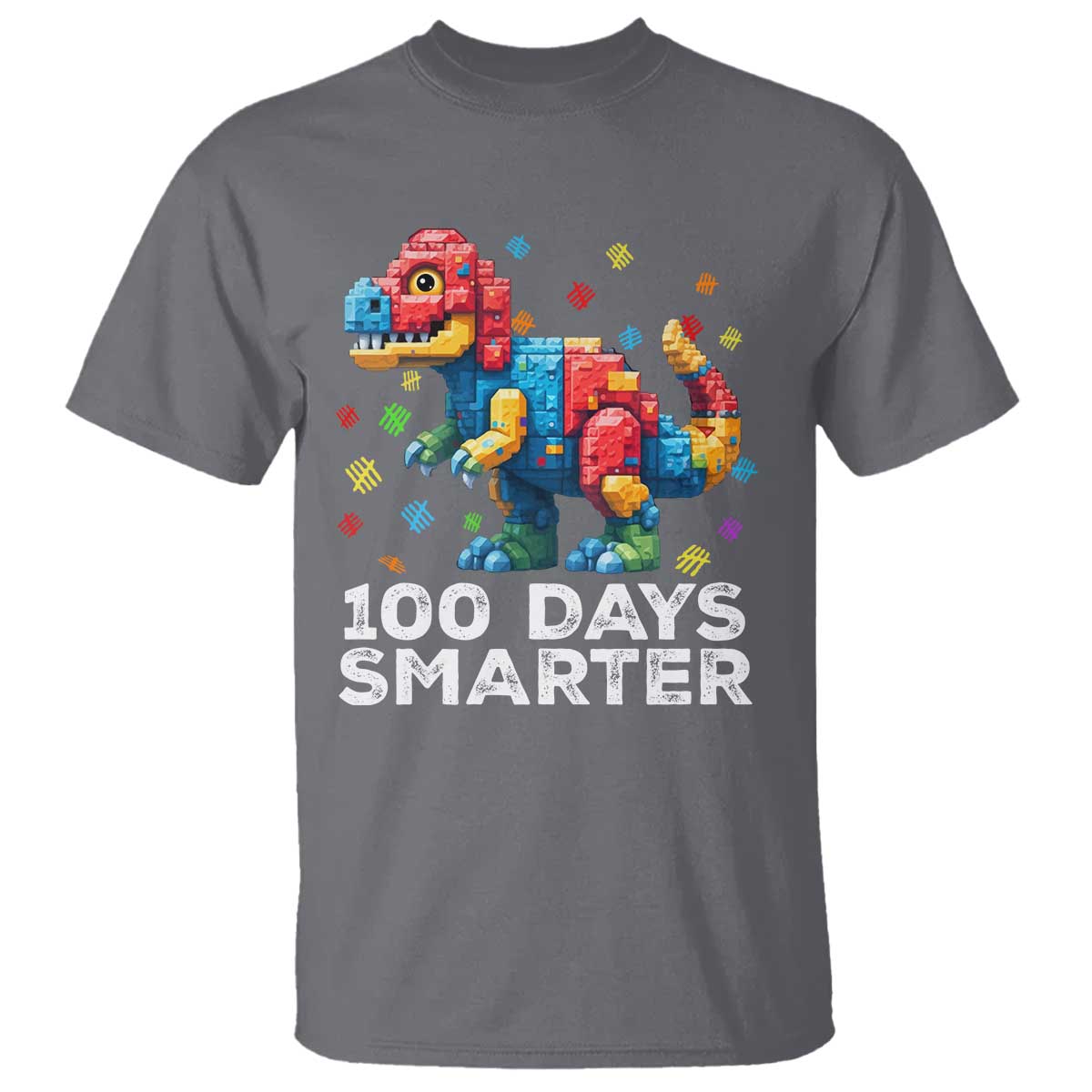Dinosaur 100 Days Smarter T Shirt Building Bricks Dinosaur 100th Day Kids