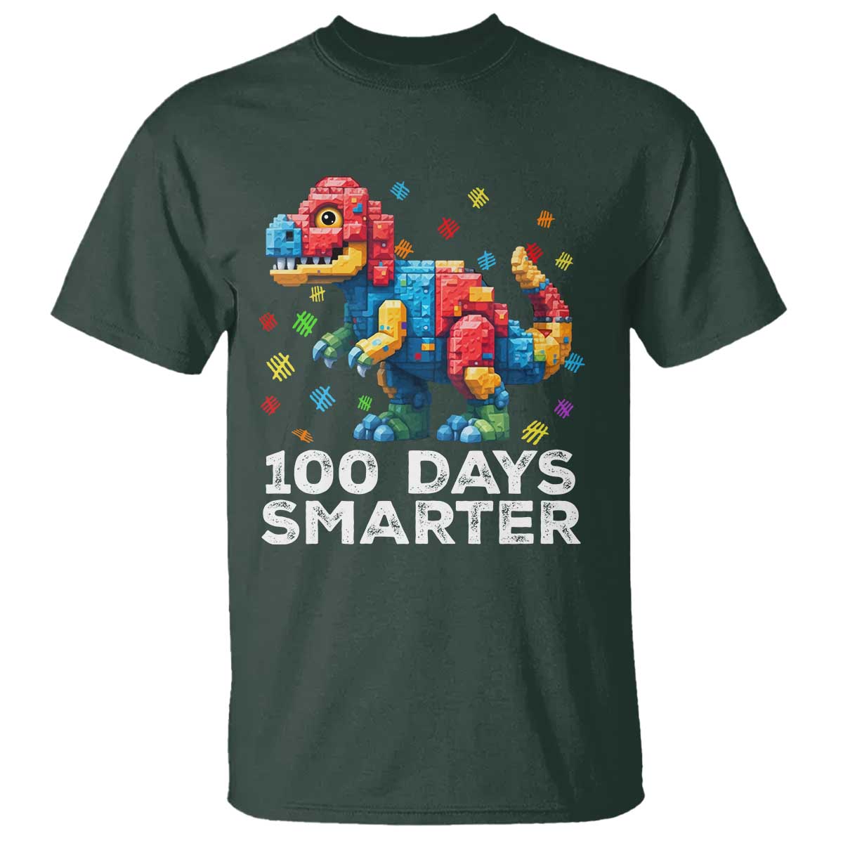 Dinosaur 100 Days Smarter T Shirt Building Bricks Dinosaur 100th Day Kids