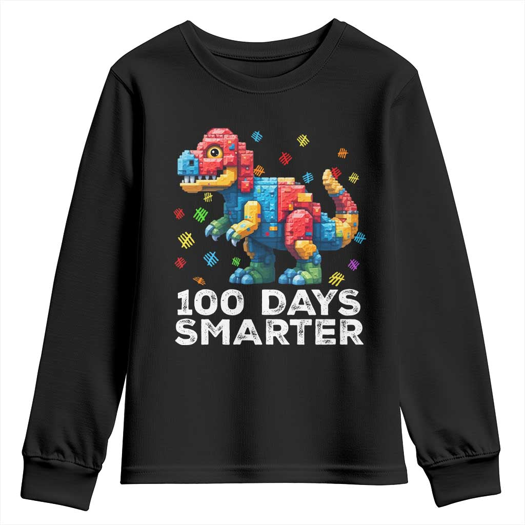 Dinosaur 100 Days Smarter Youth Sweatshirt Building Bricks Dinosaur 100th Day Kids