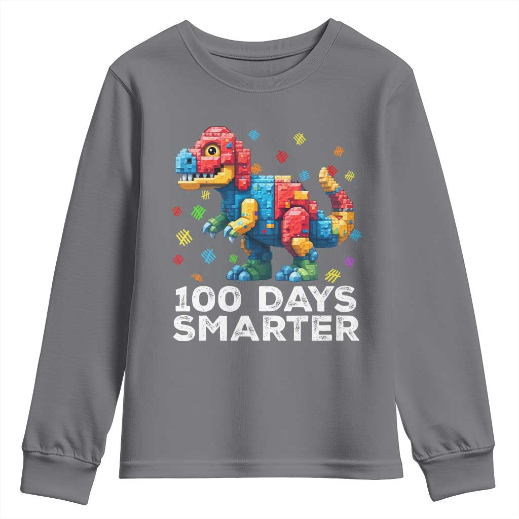 Dinosaur 100 Days Smarter Youth Sweatshirt Building Bricks Dinosaur 100th Day Kids