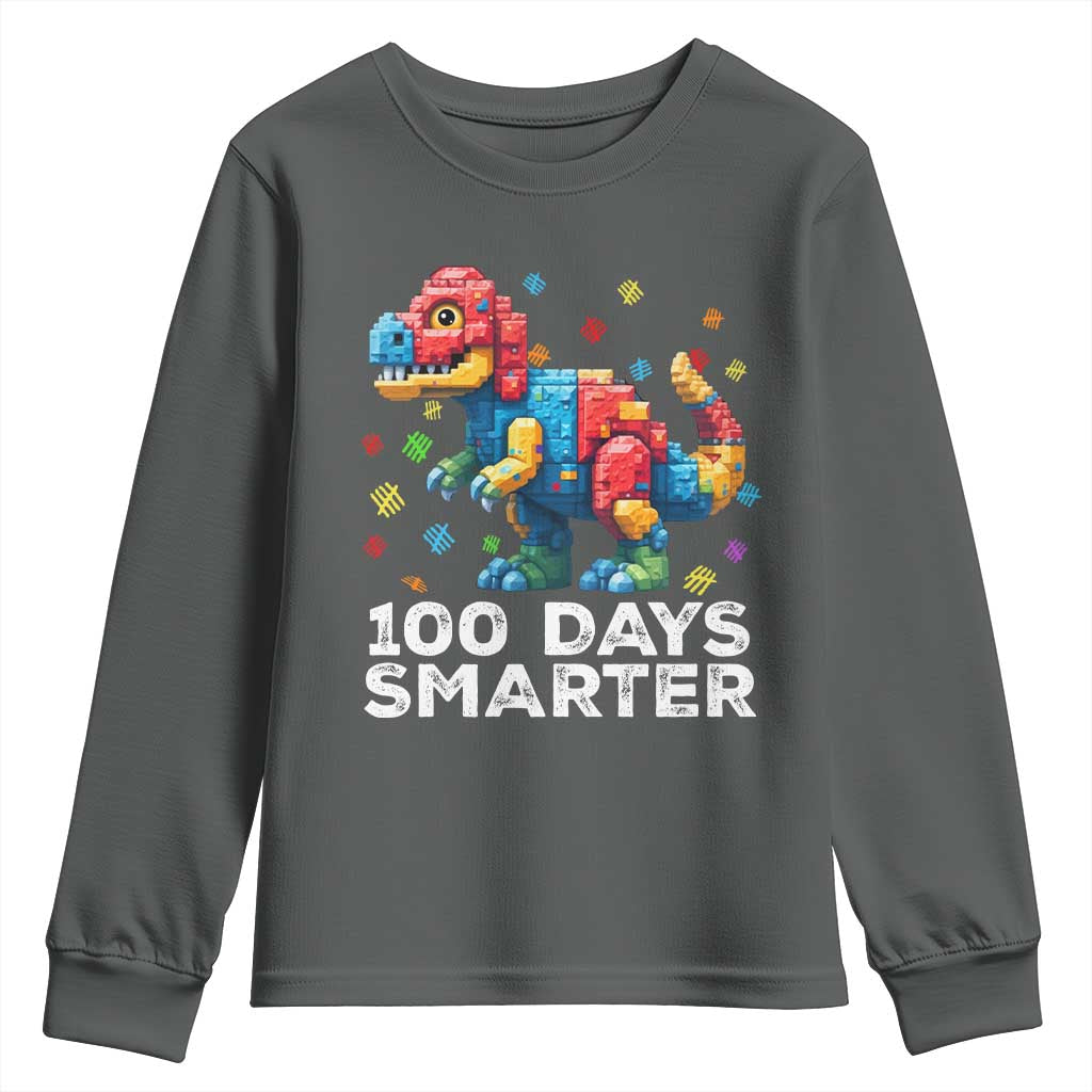 Dinosaur 100 Days Smarter Youth Sweatshirt Building Bricks Dinosaur 100th Day Kids