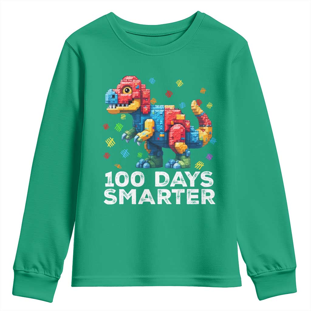 Dinosaur 100 Days Smarter Youth Sweatshirt Building Bricks Dinosaur 100th Day Kids