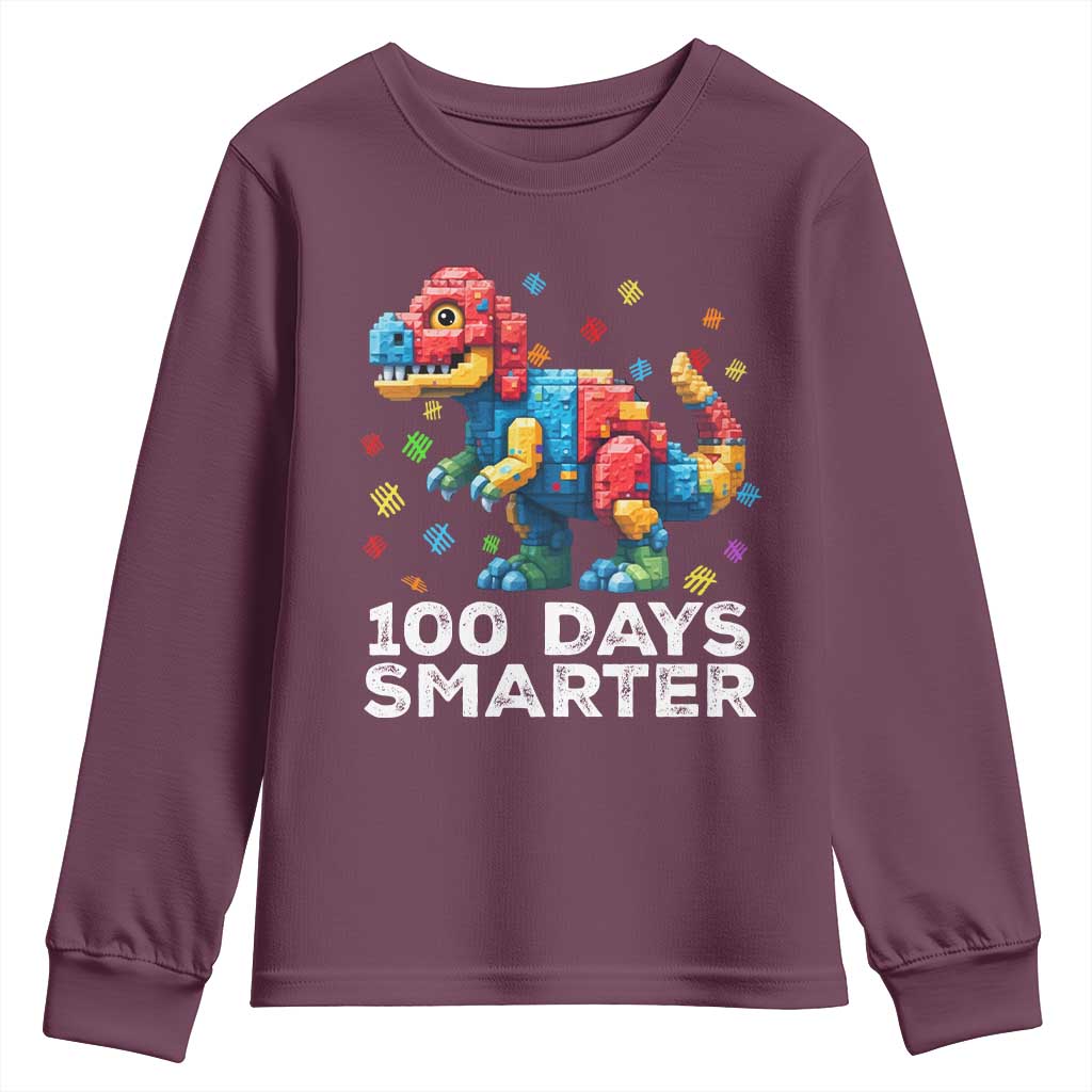 Dinosaur 100 Days Smarter Youth Sweatshirt Building Bricks Dinosaur 100th Day Kids
