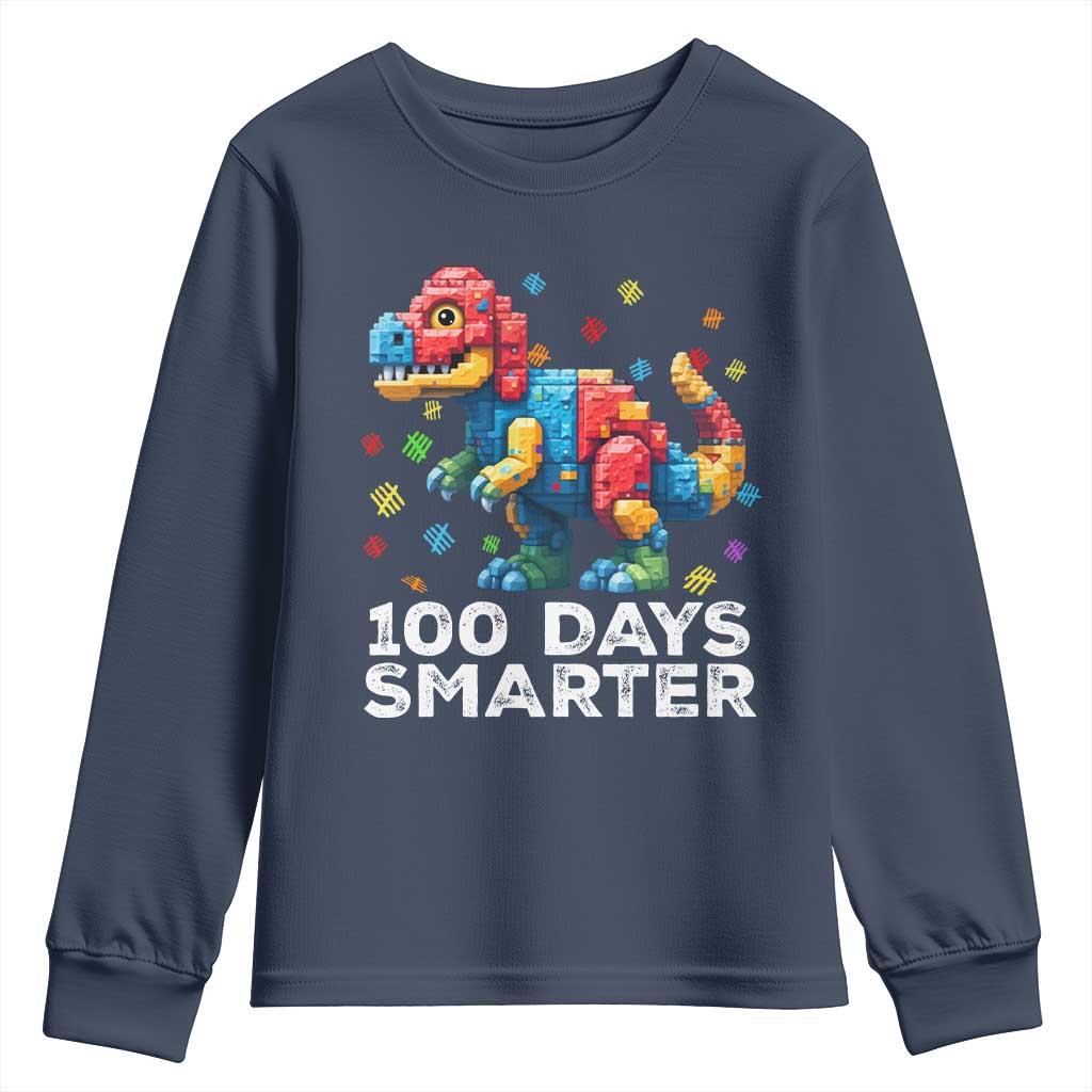Dinosaur 100 Days Smarter Youth Sweatshirt Building Bricks Dinosaur 100th Day Kids