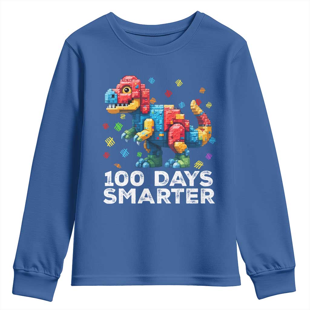 Dinosaur 100 Days Smarter Youth Sweatshirt Building Bricks Dinosaur 100th Day Kids