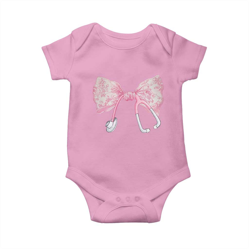 Pink Coquette Nurse Baby Onesie Toile de Jouy Stethoscope Bow