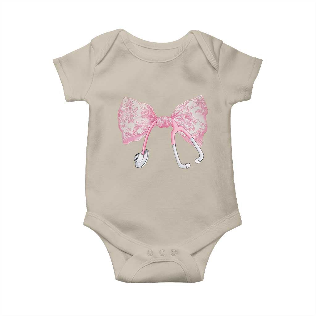 Pink Coquette Nurse Baby Onesie Toile de Jouy Stethoscope Bow