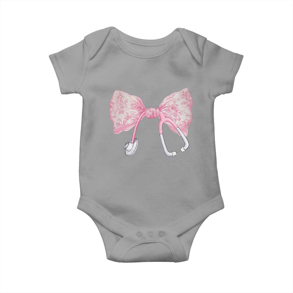 Pink Coquette Nurse Baby Onesie Toile de Jouy Stethoscope Bow