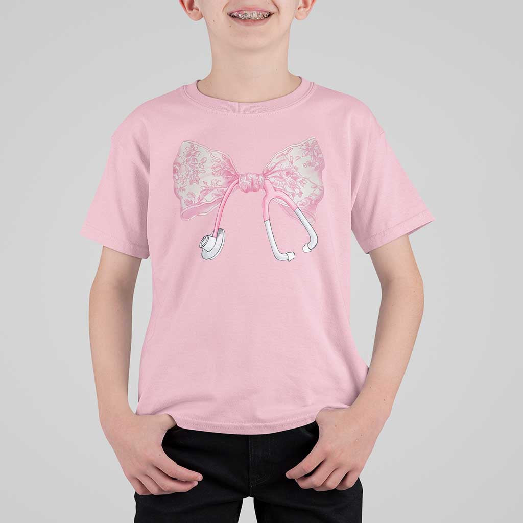 Pink Coquette Nurse T Shirt For Kid Toile de Jouy Stethoscope Bow - Wonder Print Shop