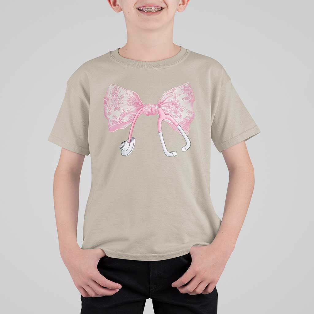 Pink Coquette Nurse T Shirt For Kid Toile de Jouy Stethoscope Bow - Wonder Print Shop