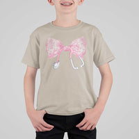Pink Coquette Nurse T Shirt For Kid Toile de Jouy Stethoscope Bow - Wonder Print Shop