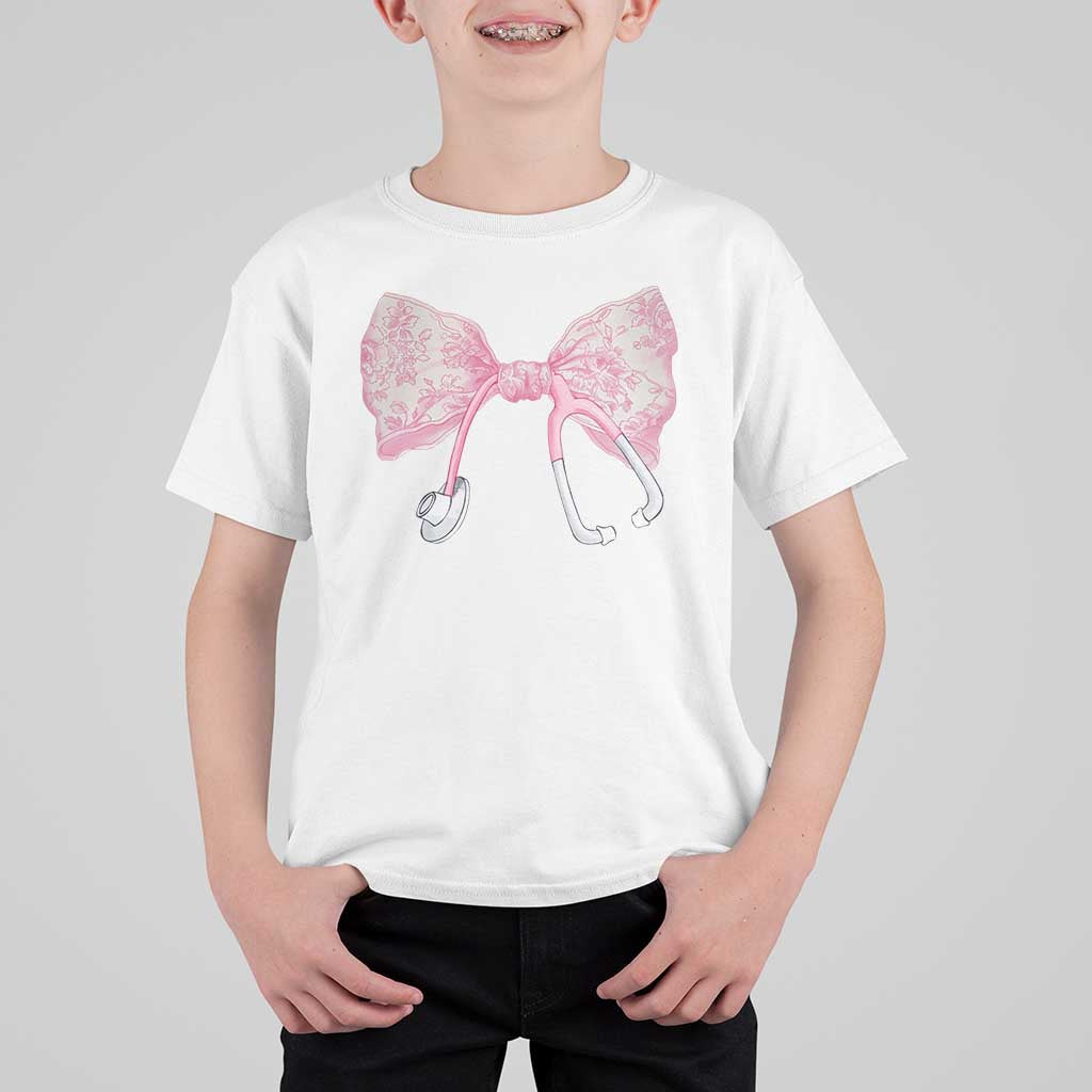 Pink Coquette Nurse T Shirt For Kid Toile de Jouy Stethoscope Bow - Wonder Print Shop