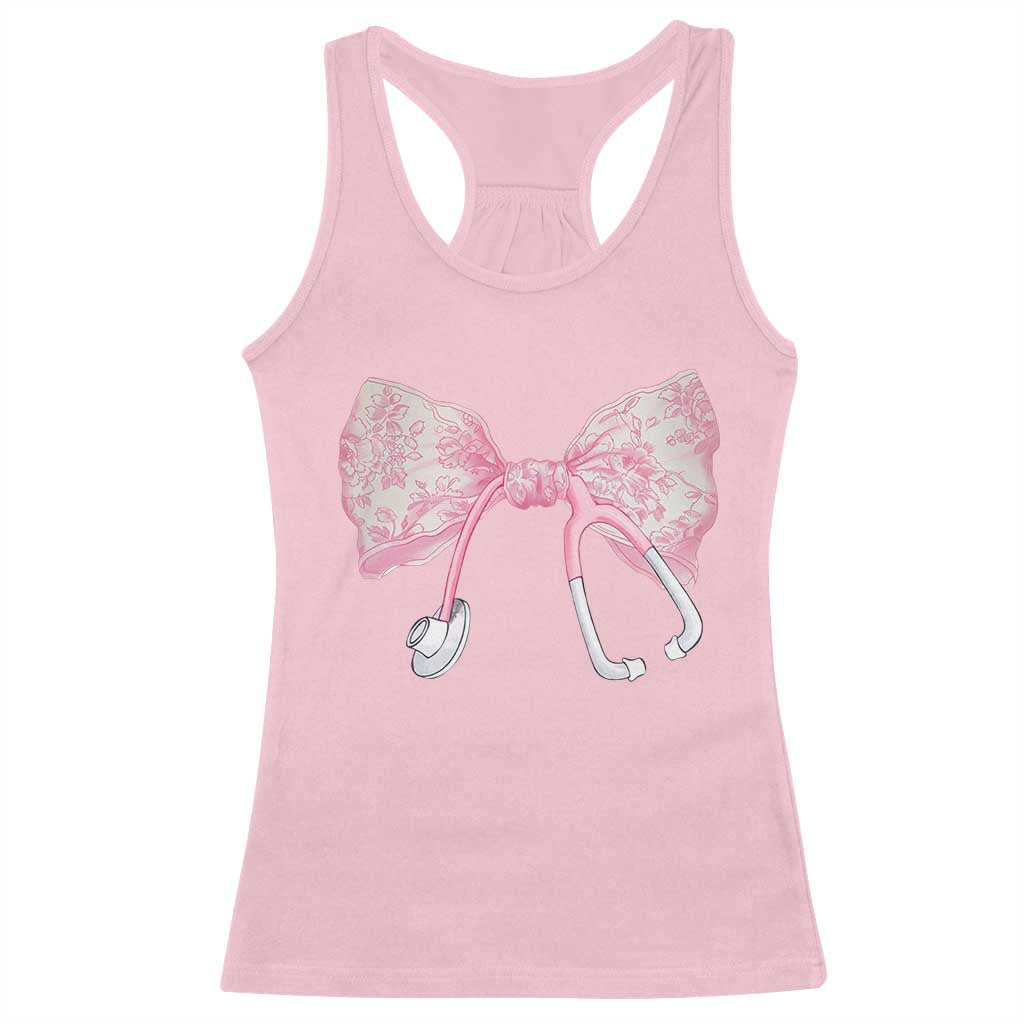 Pink Coquette Nurse Racerback Tank Top Toile de Jouy Stethoscope Bow