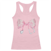 Pink Coquette Nurse Racerback Tank Top Toile de Jouy Stethoscope Bow