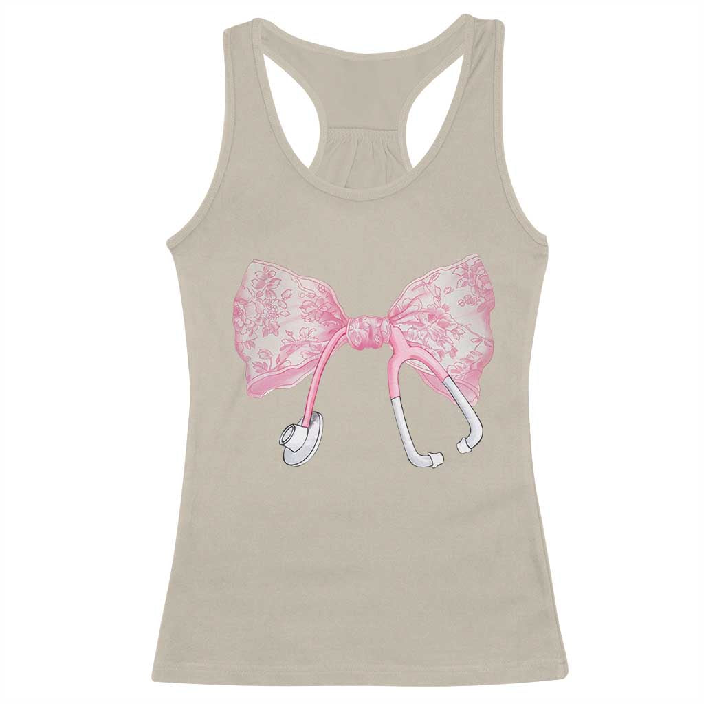 Pink Coquette Nurse Racerback Tank Top Toile de Jouy Stethoscope Bow