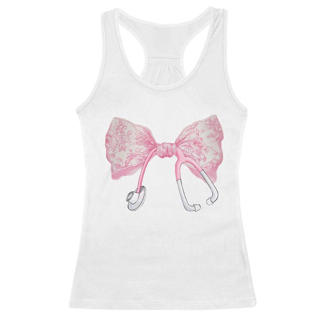 Pink Coquette Nurse Racerback Tank Top Toile de Jouy Stethoscope Bow