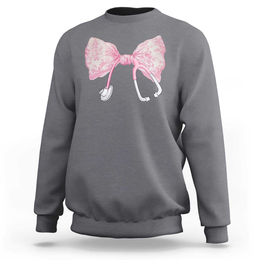 Pink Coquette Nurse Sweatshirt Toile de Jouy Stethoscope Bow - Wonder Print Shop