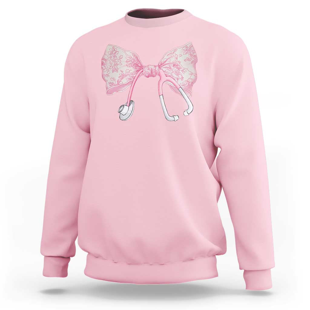 Pink Coquette Nurse Sweatshirt Toile de Jouy Stethoscope Bow - Wonder Print Shop