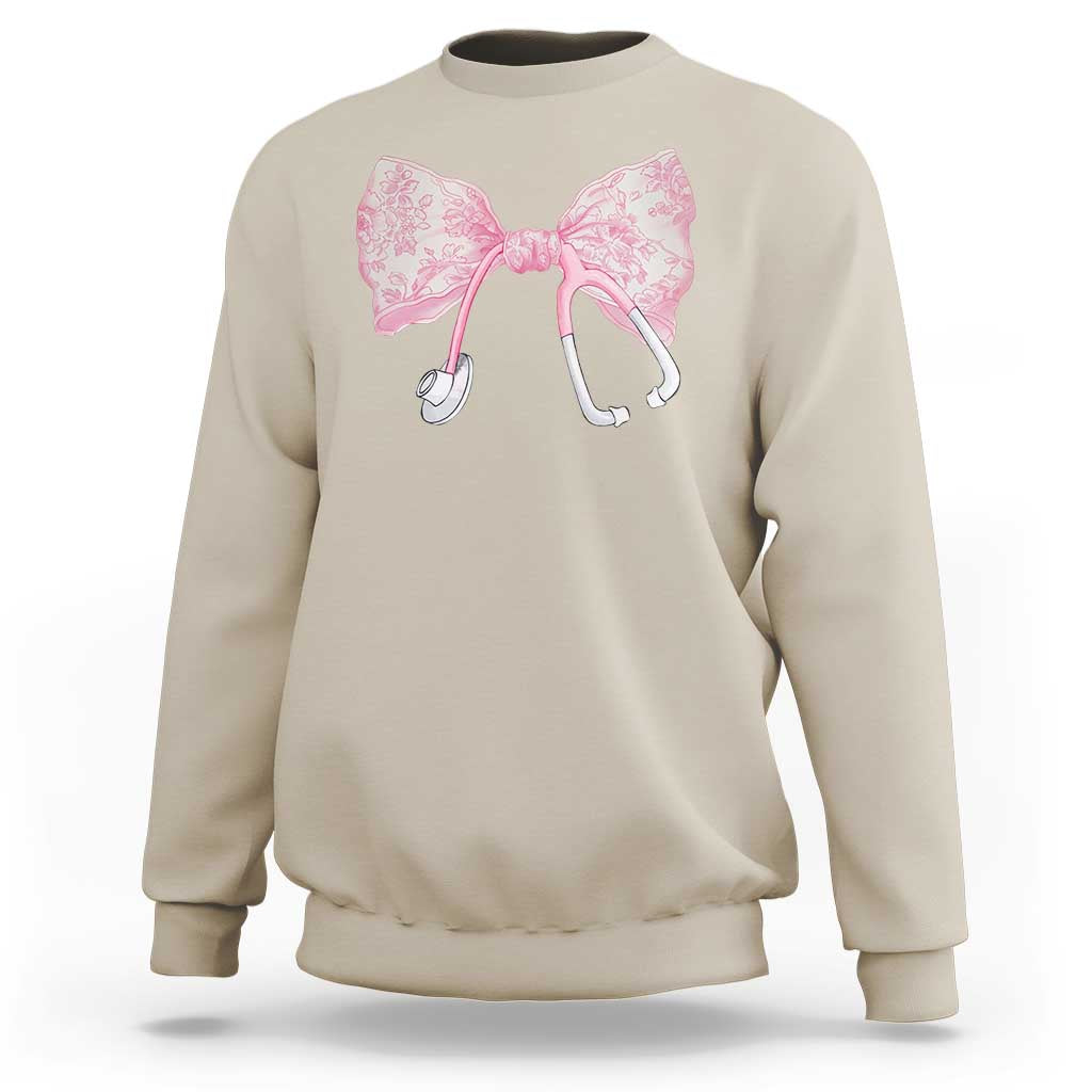 Pink Coquette Nurse Sweatshirt Toile de Jouy Stethoscope Bow - Wonder Print Shop